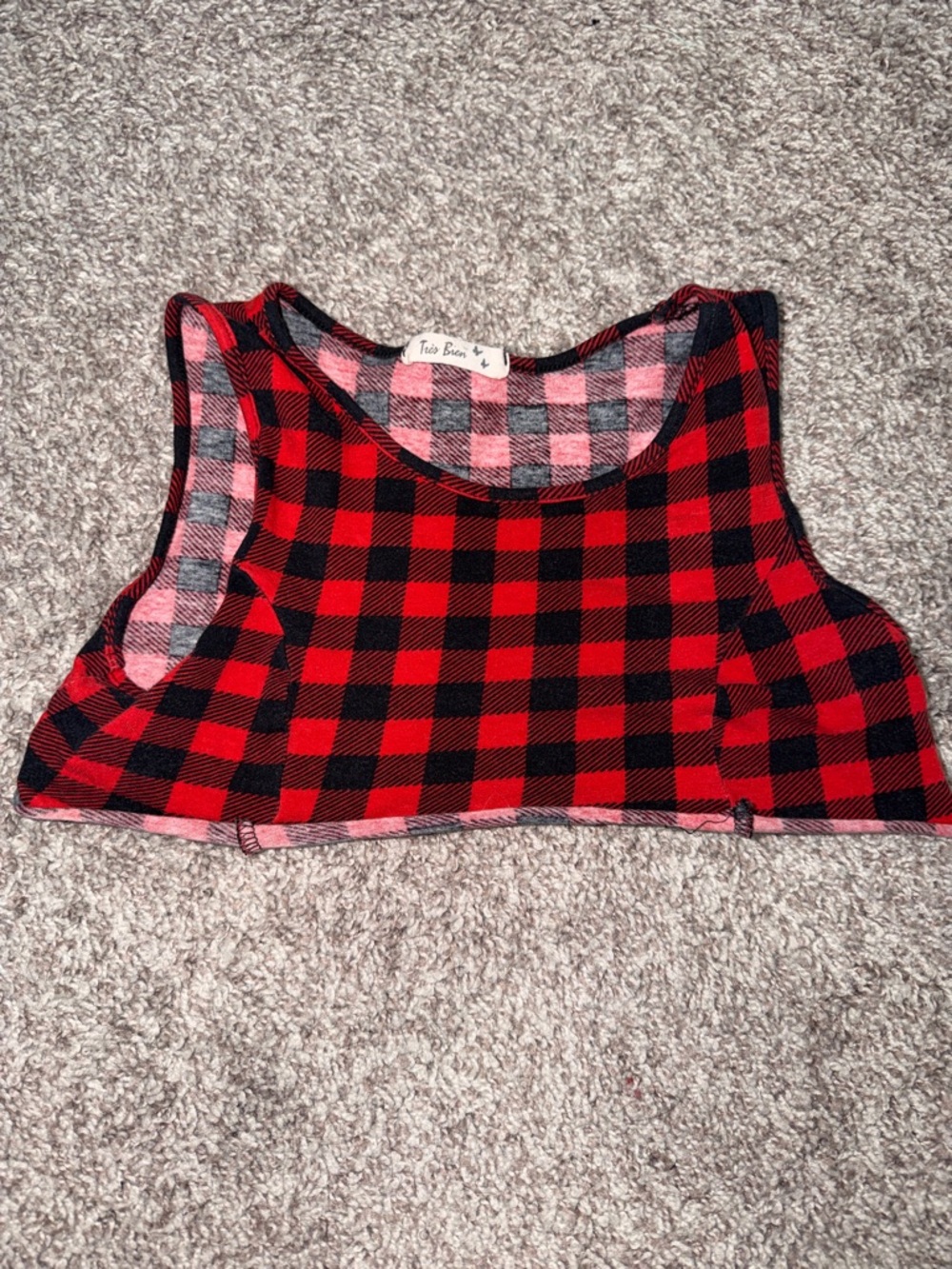 Tres Bien Red and Black Buffalo Plaid Crop Tank